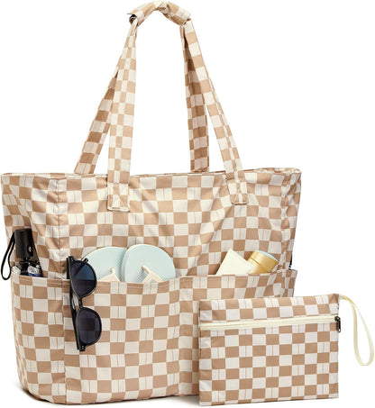 Sac de plage ultime | Grand sac imperméable et anti-sable avec fermeture éclair | Conception pliable pour un rangement et un transport faciles