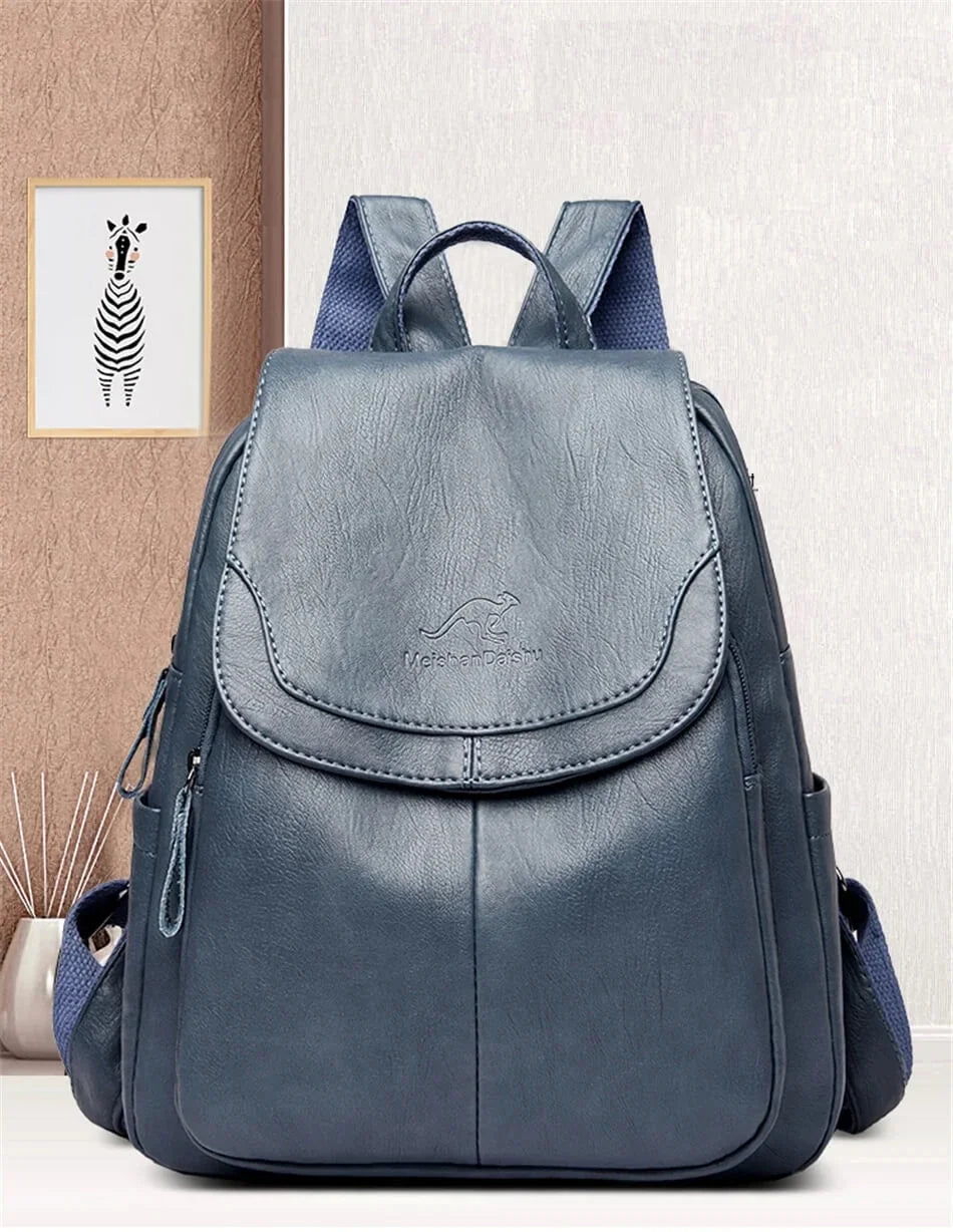Sac à dos en cuir de vachette, compartiments multiples et fermeture sécurisée