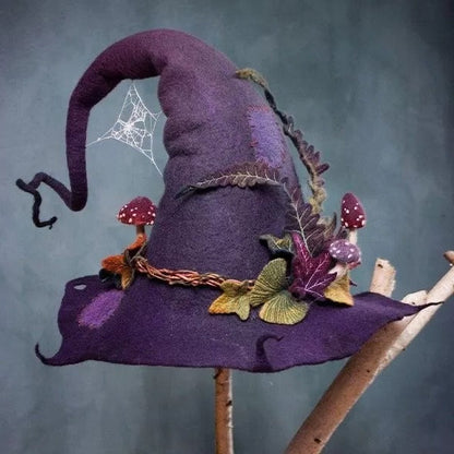 Handcrafted Merino Wool Witch Hat for Halloween Costume Party | Soft Felt Pointed Hat for Adults | Adjustable Nuno Felt Design