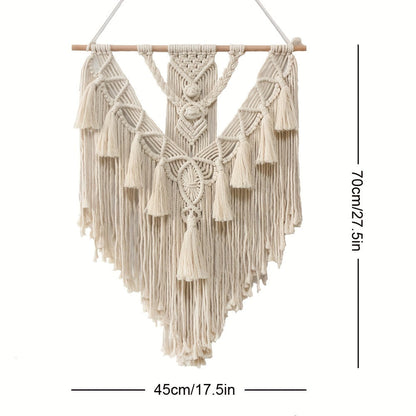 Woven Fiber Wall Art with Geometric Knotwork and Fringe for Living Room & Bedroom Decor