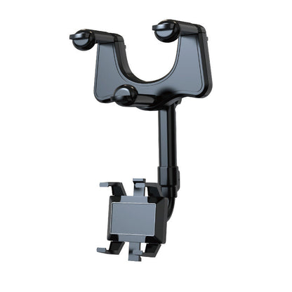 Adjustable Car Mirror Mount for Smartphones - Rotating Clip-On Device Cradle for GPS Navigation and Hands-Free Viewing While Driving