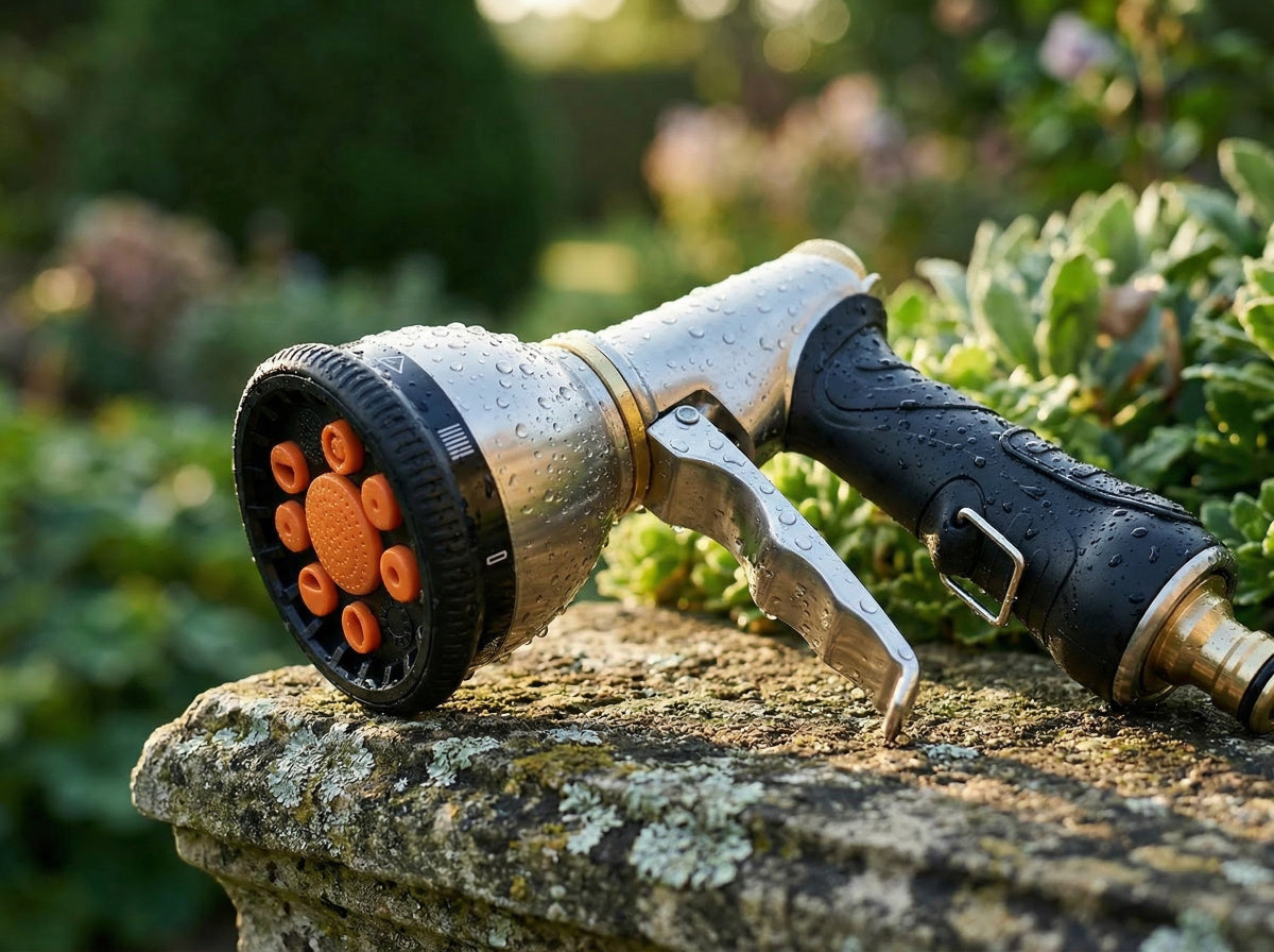 Ortekor Plumeroz | High Pressure Hose Nozzle with 9 Spray Patterns | Ergonomic Design for Effortless Watering