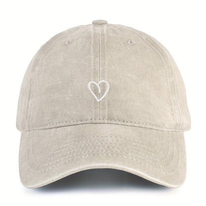 Adjustable Cotton Baseball Cap with Embroidered Heart Detail for Women – Breathable Summer Hat