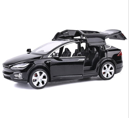 Diecast Toy Car, Tesla Model X Pull Back Car with Sound and Light, 1:32 Scale Toy Vehicle for Kids Ages 3-6