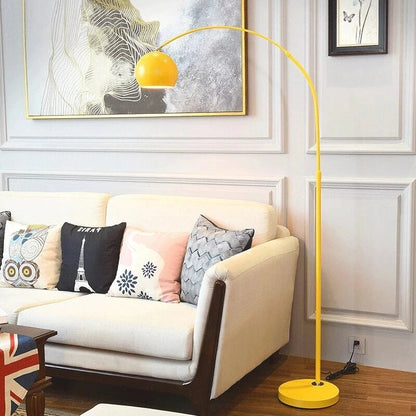 Arched Metal Floor Lamp with Globe Shade for Reading & Living Rooms – Yellow – 70 in Tall – E27 Socket with Foot Switch