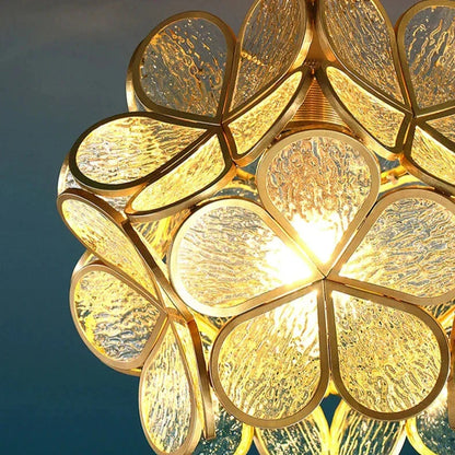 Sculptural Glass Hanging Light 9 Inch Floral Design Warm LED Adjustable Ceiling Fixture for Bedroom Kitchen Dining Nook Modern Botanical Ins