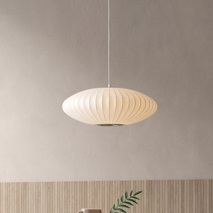 White Fabric Drum Pendant Light with Adjustable Cord for Kitchen Island Dining Room Bedroom Living Room Modern Ceiling Fixture