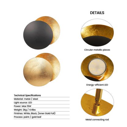 Rotating LED Wall Sconce Light Fixture – 9 in Aluminum Disc Lamp for Bedrooms, Hallways & Accent Lighting | Gold White Copper Black