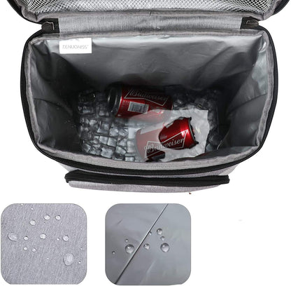 Insulated Backpack Cooler 30L Gray Leak-Proof Food Beverage Storage Padded Shoulder Straps Outdoor Hiking Fishing Camping Beach Picnic Day T