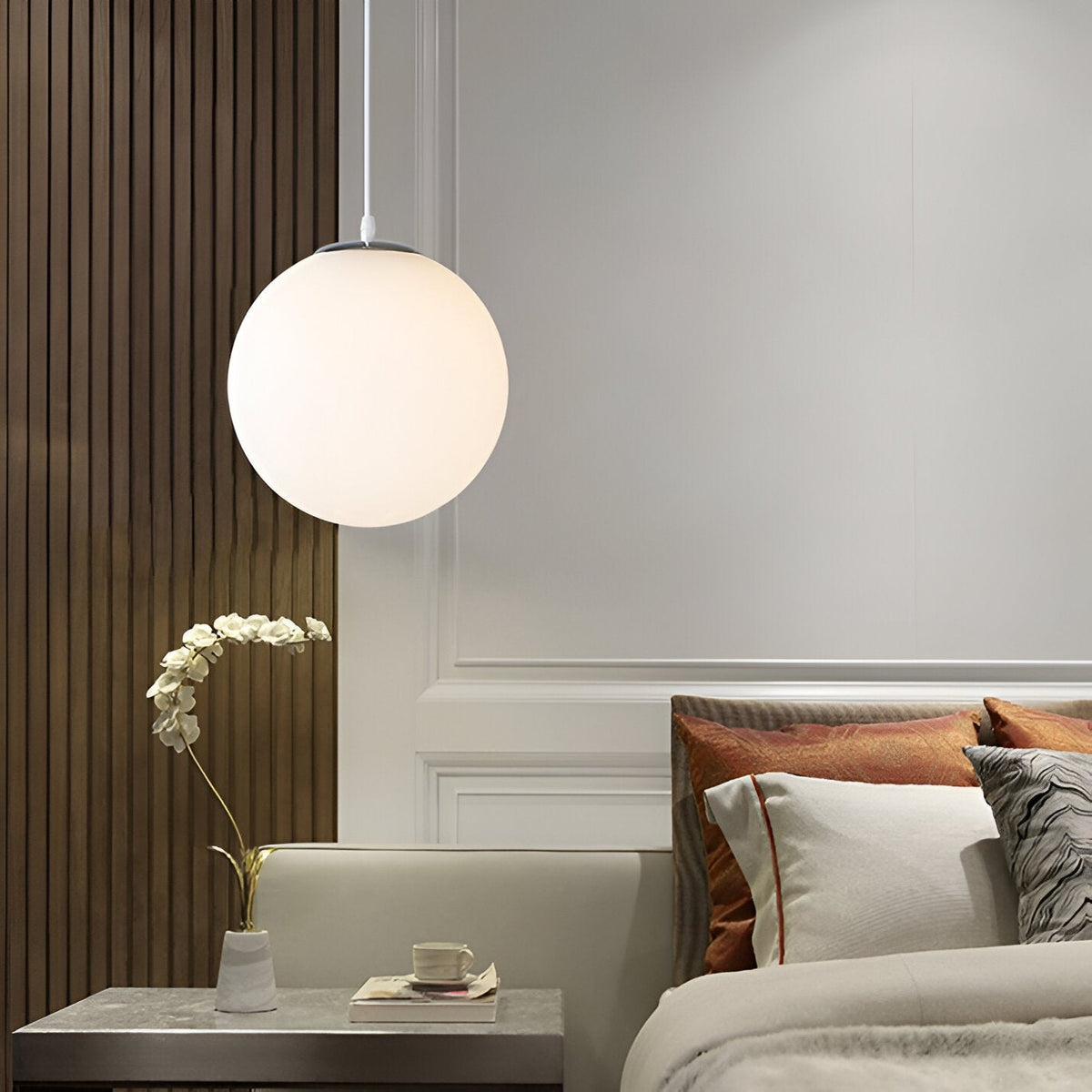Frosted Glass Globe Hanging Light White Sphere Ceiling Fixture for Kitchen Island Dining Room Bedroom Adjustable Cord Modern Minimalist Desi