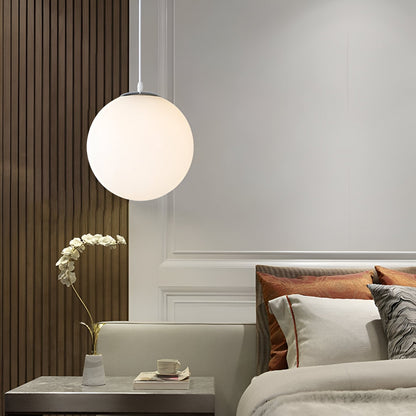 Frosted Glass Globe Hanging Light White Sphere Ceiling Fixture for Kitchen Island Dining Room Bedroom Adjustable Cord Modern Minimalist Desi