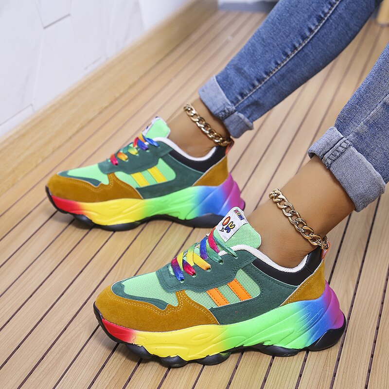 Women's Breathable Lace-Up Sneakers with 1.6 in Platform Sole | Stretchy Fabric Walking Shoes for Everyday Comfort | Lightweight &