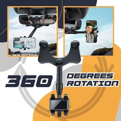 Adjustable Car Mirror Mount for Smartphones - Rotating Clip-On Device Cradle for GPS Navigation and Hands-Free Viewing While Driving