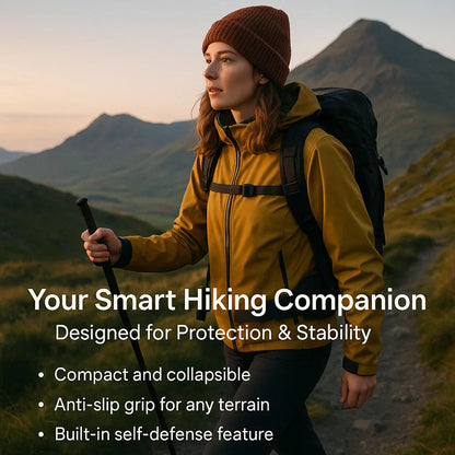 Collapsible Steel Self-Defense Cane with Push-Button Quick Release and Textured Non-Slip Handle for Hiking, Travel, Urban Safety