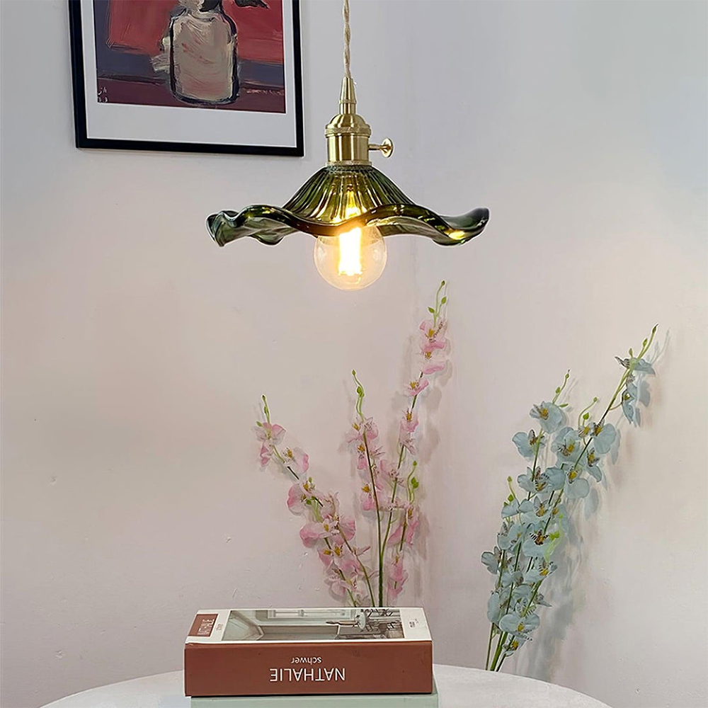 Floral Glass Hanging Fixture with Integrated LED for Dining Rooms & Bedrooms | Overhead Ambient Illumination | Modern Botanical Silhouette C