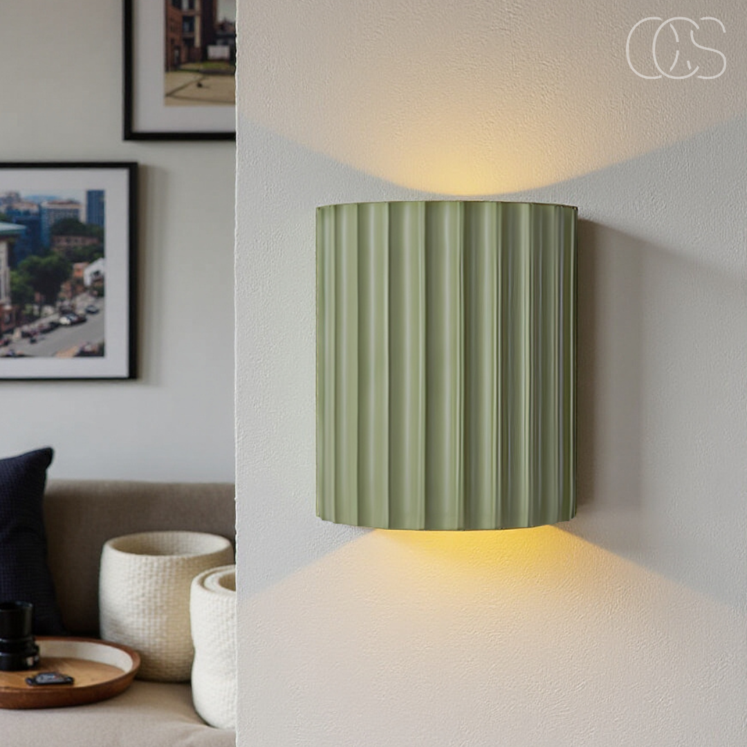Ridged Round LED Wall Sconce with Warm Ambient Up & Down Light for Hallway, Bedroom & Living Room | Modern Minimalist Design in Four Earth
