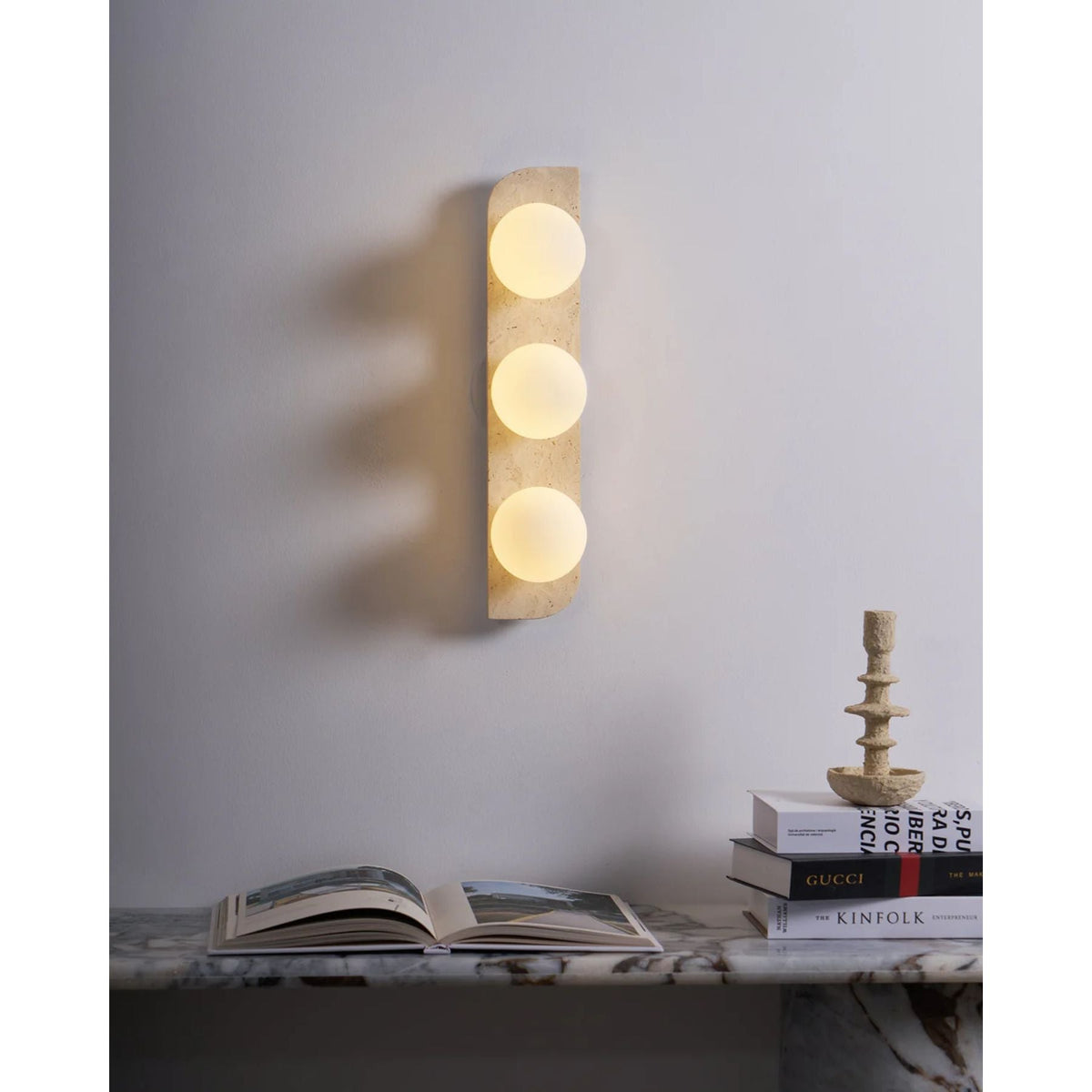 Natural Stone Sconce with Glass Globe G9 Socket Beige Neutral Ambient Light for Entryway Bathroom Bedroom Modern Minimalist Home Décor