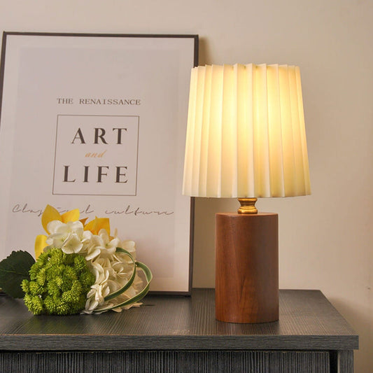 Lampe de bureau en bois avec abat-jour en tissu, éclairage d'appoint de 30 cm pour table de chevet, bureau ou coin lecture, lampe LED à intensité variable, décoration intérieure moderne