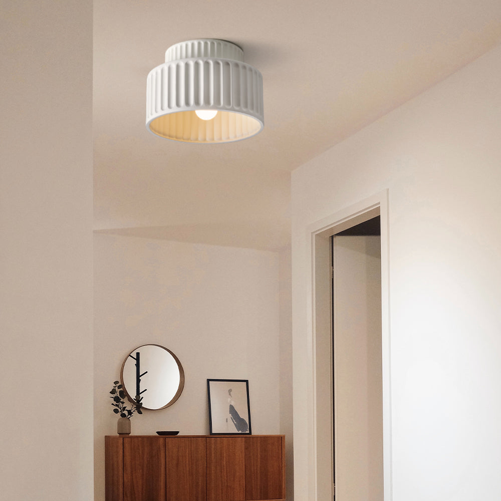 Plafonnier encastré en résine, douille E27, abat-jour texturé blanc pour cuisine, chambre, couloir, style moderne, minimaliste et scandinave à profil bas