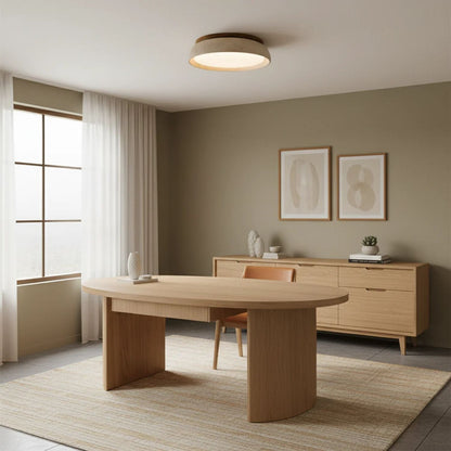 Flush Mount LED Overhead Light with Natural Stone & Wood Accents for Bedrooms, Hallways & Low Ceilings – Warm 3000K Glow, Scandinavian Minim