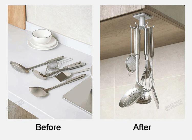 Under-Counter Rotating Kitchen Utensil Storage 6-Hook Organizer