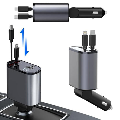Retractable Car Charger with Dual Ports – Fast Charging Cable for iPhone & Android – 31 in Auto-Rewind USB Adapter