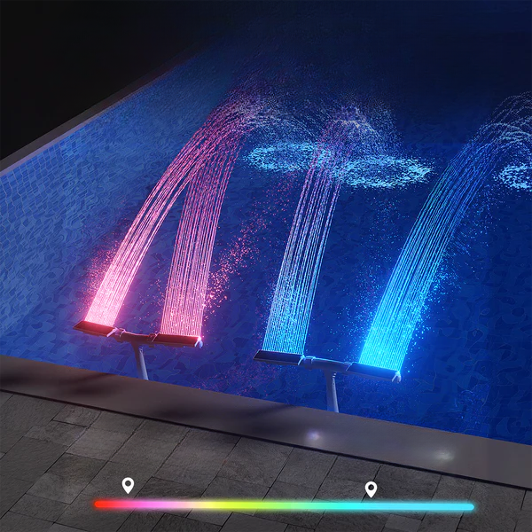 Solar Pool Fountain with Color-Changing LED Lights Dual Arc Spray 18-Light RGB Auto-Dusk Wireless Rechargeable for Intex Bestway Above Groun