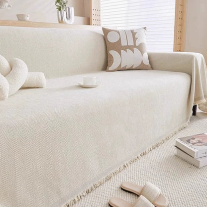Chenille Sofa Throw with Tassels – Water-Resistant Pet-Friendly Furniture Protector for Couch, Loveseat & Chair