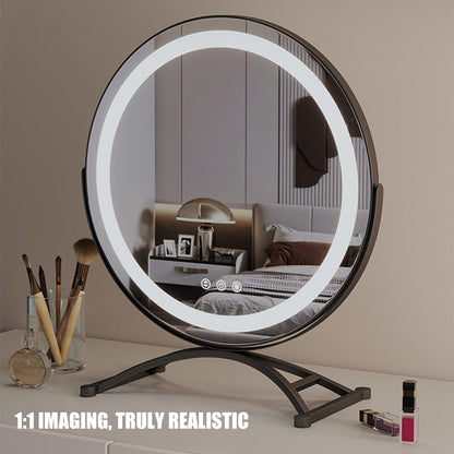 Rechargeable Lighted Vanity Mirror 16 Inch Round Tabletop Mirror with Adjustable LED Brightness Dimmable 360 Rotation for Makeup Skincare Be