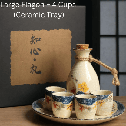 Handcrafted Ceramic Sake Serving Set Cherry Blossom Design Tokkuri Flagon Ochoko Cups Traditional Japanese Drinkware for Home Entertaining G