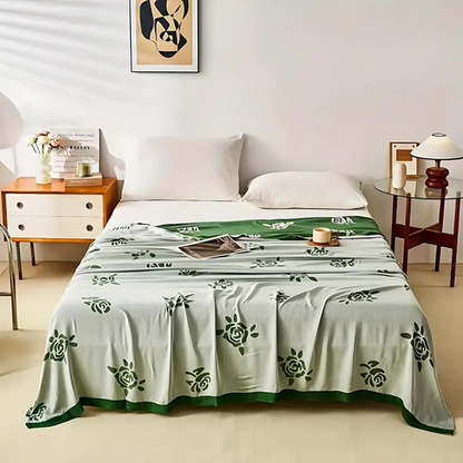 Couverture rafraîchissante en fibre de bambou avec motif floral | Parfaite pour le confort estival