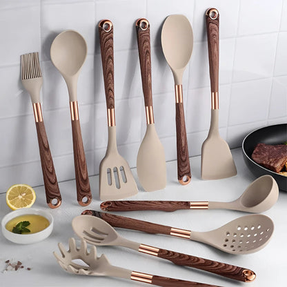 Silicone Kitchen Utensil Set – 10-Piece Heat-Resistant Tool Collection with Ergonomic Handles for Cooking, Baking, Stirring, Flipping