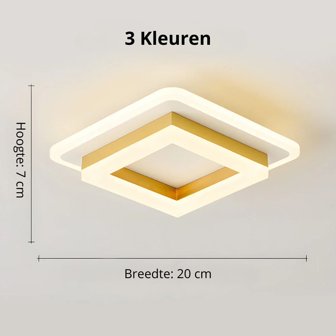 Square Flush Mount LED Ceiling Light 1920 Lumens for Bedroom Hallway Living Room Modern Geometric Low Profile Black White Layered Design Con