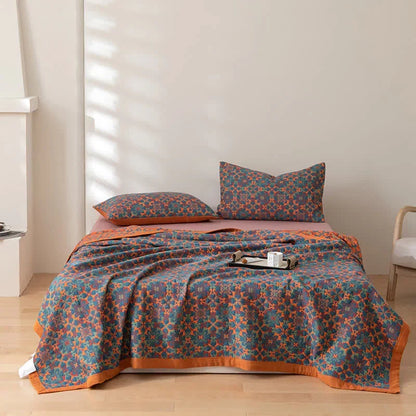 Couette en coton six épaisseurs à motif bleu – Couverture respirante pour un confort toute l'année