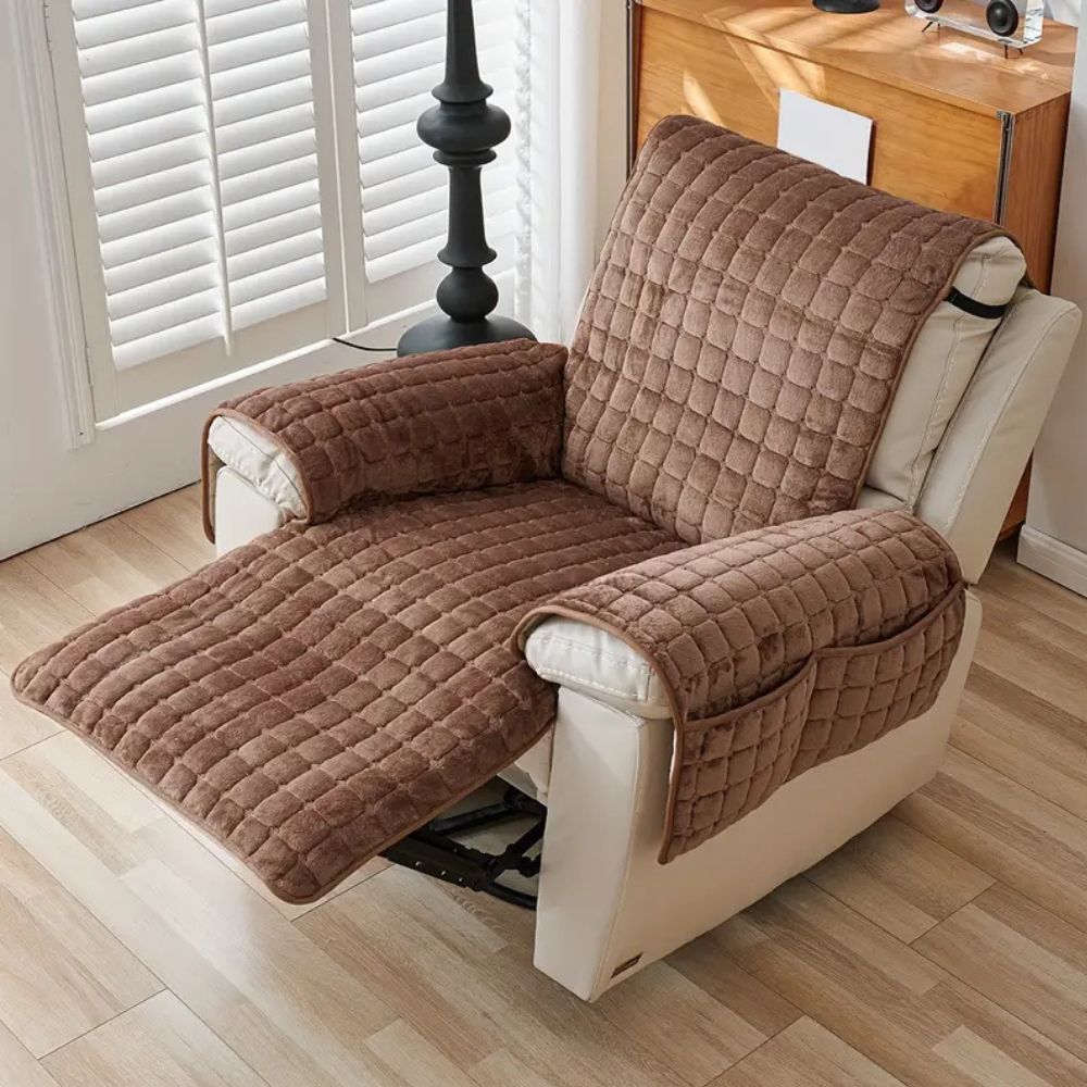 Quilted Recliner Slipcover with Storage Pocket – Microfiber Furniture Protector for Living Room, Family Room & Den – Anti-Slip Chair Cover