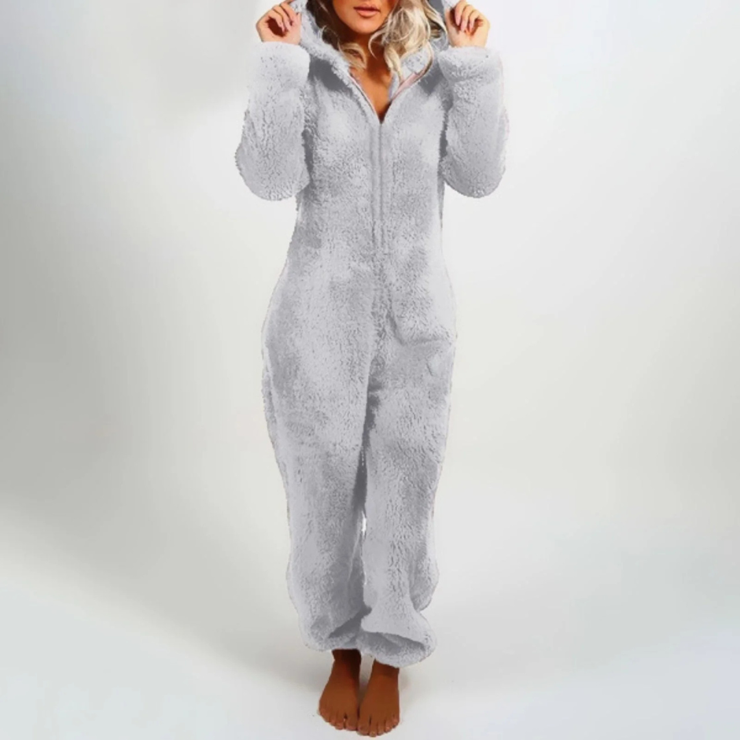 Women's Full-Zip Fleece Onesie Pajama – Plush Loungewear Jumpsuit for Winter Nights, Relaxed Fit Sleepwear for Cold Weather, Cozy Homewear
