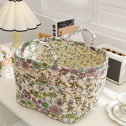 Fabric Storage Bin with Botanical Print – Collapsible Organizer for Closet, Shelf & Dresser – Lightweight Canvas Cube for Shoes, Linens &