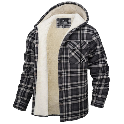 Hooded Flannel Shirt Jacket with Quilted Lining for Men – Thermal Button-Up Shacket for Fall & Winter
