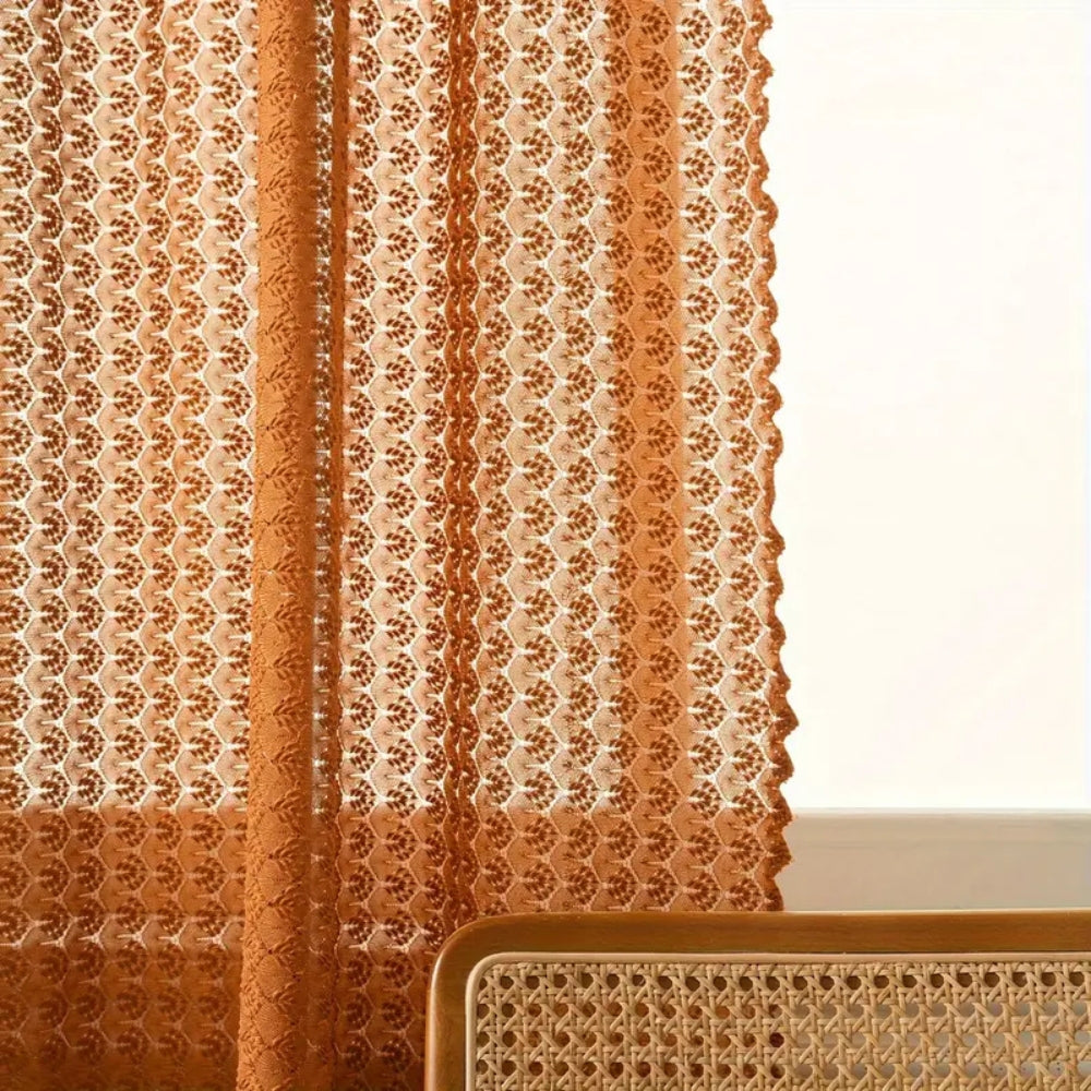 Handcrafted Mesh Window Panel Orange Bohemian Farmhouse Drape Rod Pocket Bedroom Living Room Dining Room Light Filtering Privacy