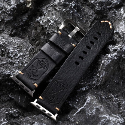 Vintage Full-Grain Leather Apple Watch Band | Handcrafted Strap with Patina Finish for 40mm 41mm 42mm 44mm 45mm 49mm | Classic Buckle Design