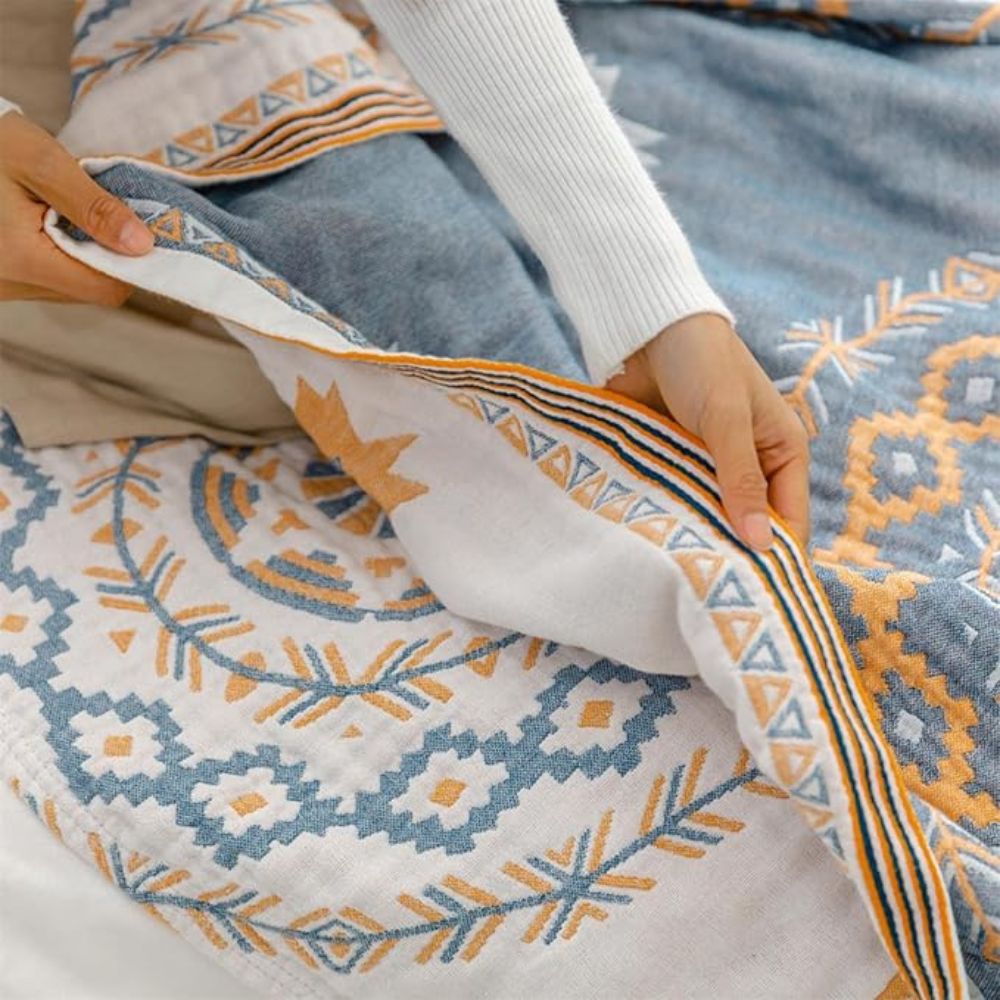 Plaid en coton Sable - Motif mandala bohème, doux et respirant