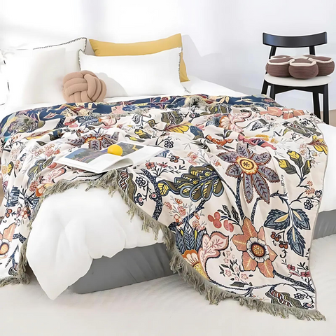 Riven Floral Blanket - 100% Cotton, Reversible Design