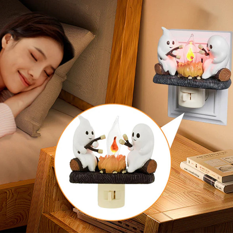 Flickering Campfire Ghost Night Light LED Resin Figurine for Kids Bedrooms Halloween Decor Ambient Lighting Whimsical Tabletop Lamp