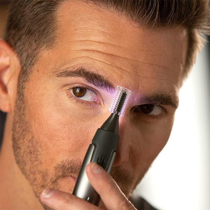 Precision Hair Trimmer with LED Light & Ultra-Thin Titanium Blades for Nose Ear Eyebrow Detailing