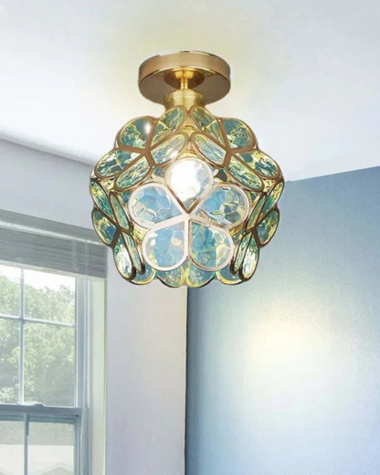 Floral Flush Mount LED Light Fixture 8-Inch Gold Accent Acrylic Ceiling Lamp for Bedroom Hallway Entryway Small Rooms Modern Classic Decor I