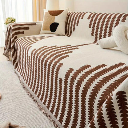 Canapé déhoussable Mona - Tissu chenille, imprimé feuillage scandinave