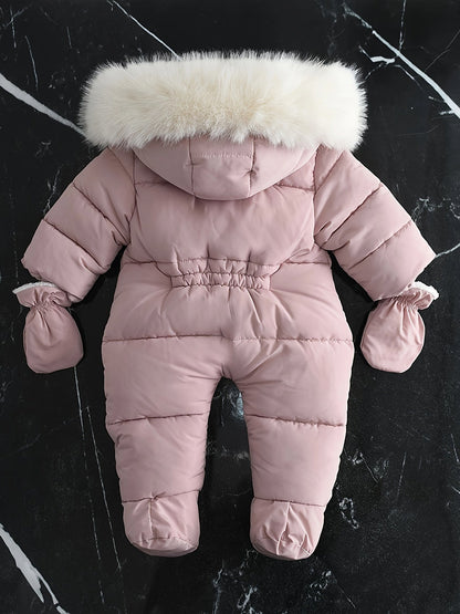 Insulated Infant Jumpsuit with Hood and Mittens for Stroller Trips | Cold Season One-Piece Outfit | Newborn Through 12 Months Gray Quilted B