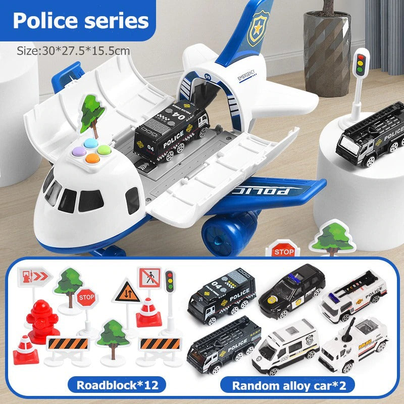 Giant Push-Powered Cargo Airplane Playset with Emergency Vehicles & Traffic Signs for Ages 3-12