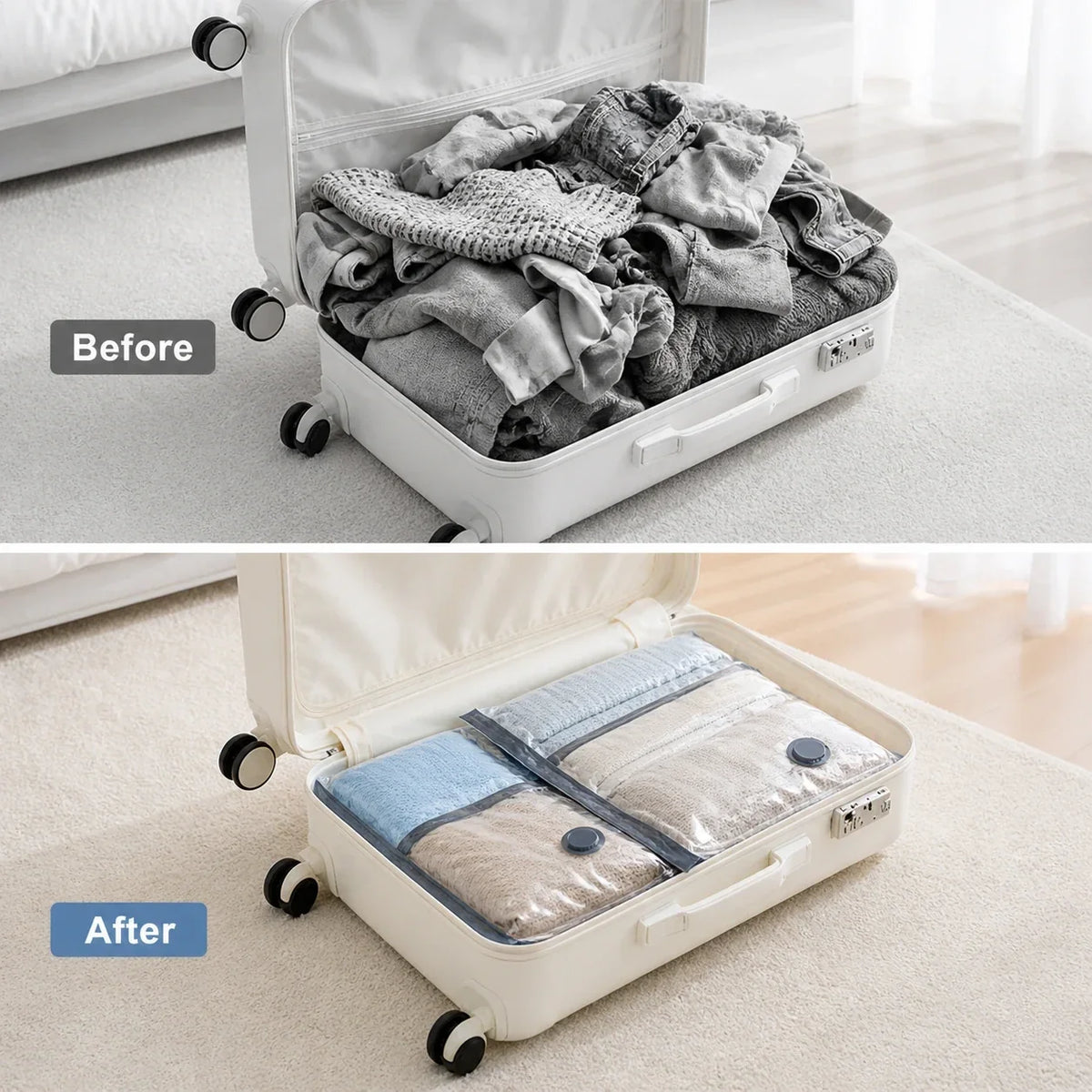 Sacs de compression gain de place avec pompe à air électrique – Lot de 12 pour le voyage, le rangement dans les placards et les vêtements saisonniers