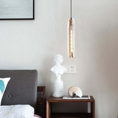 Glass Cylinder Hanging Light Fixture 15 Inch Height Adjustable Drop Ceiling Lamp for Dining Room Bedroom Living Room Contemporary Minimalist